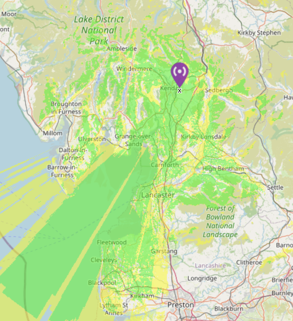 Coverage map for GB7LF
